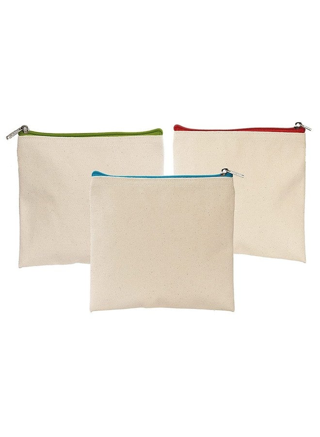 2DS Cotton Canvas Zipper Pouch Bag for coins, Office, School, Stationery, Money Wallet, Makeup, Jewellery, Pencil Pouch, Best for Women & Girls Cosmetic Bag (set of 3) - Image 1